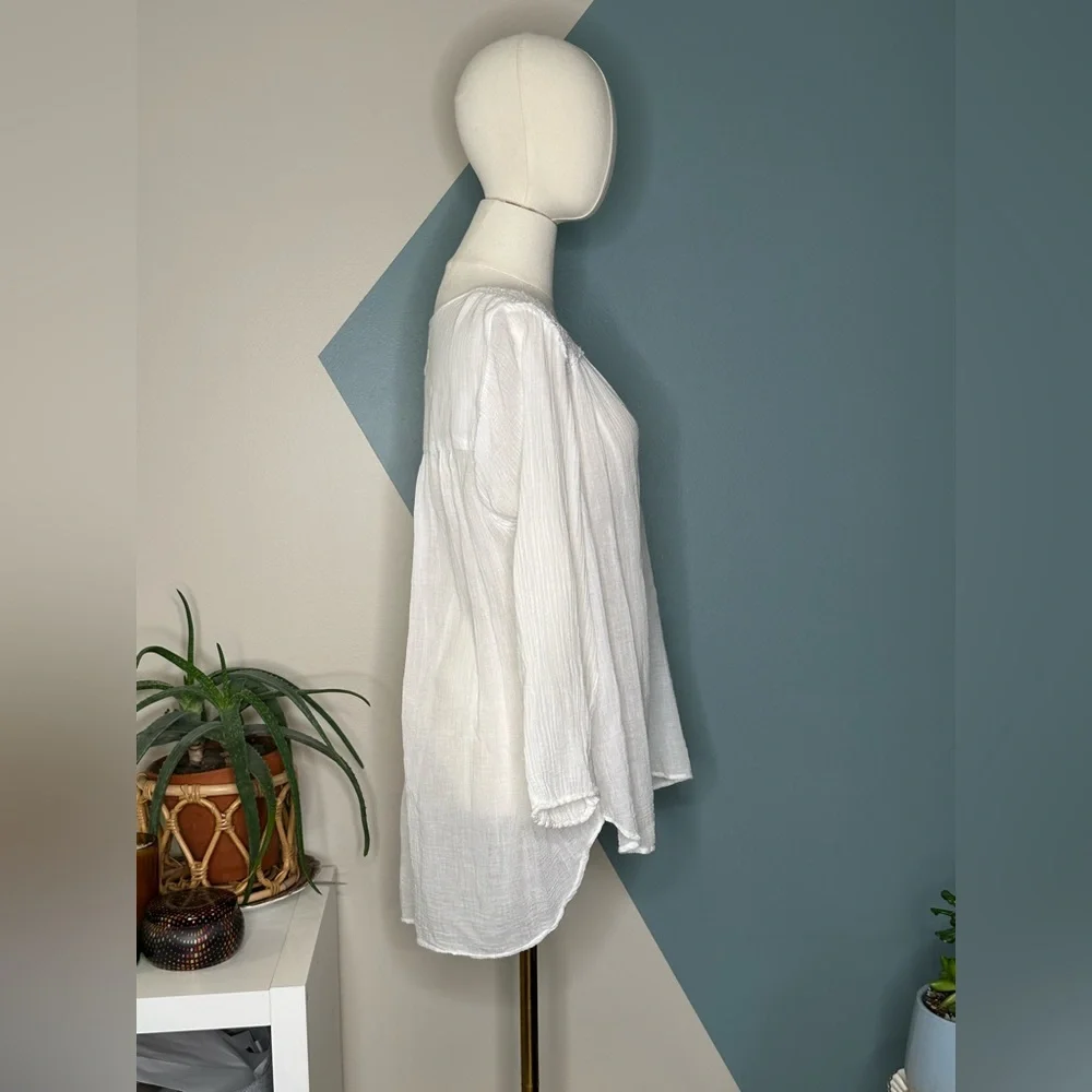 Current/Elliott White Boho Peasant Picnic Blouse Top Women’s Small Gauze Lace - Picture 4 of 13